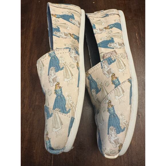 Disney x TOMS sleeping beauty slip ons blue and white women's size 7 - Picture 3 of 5